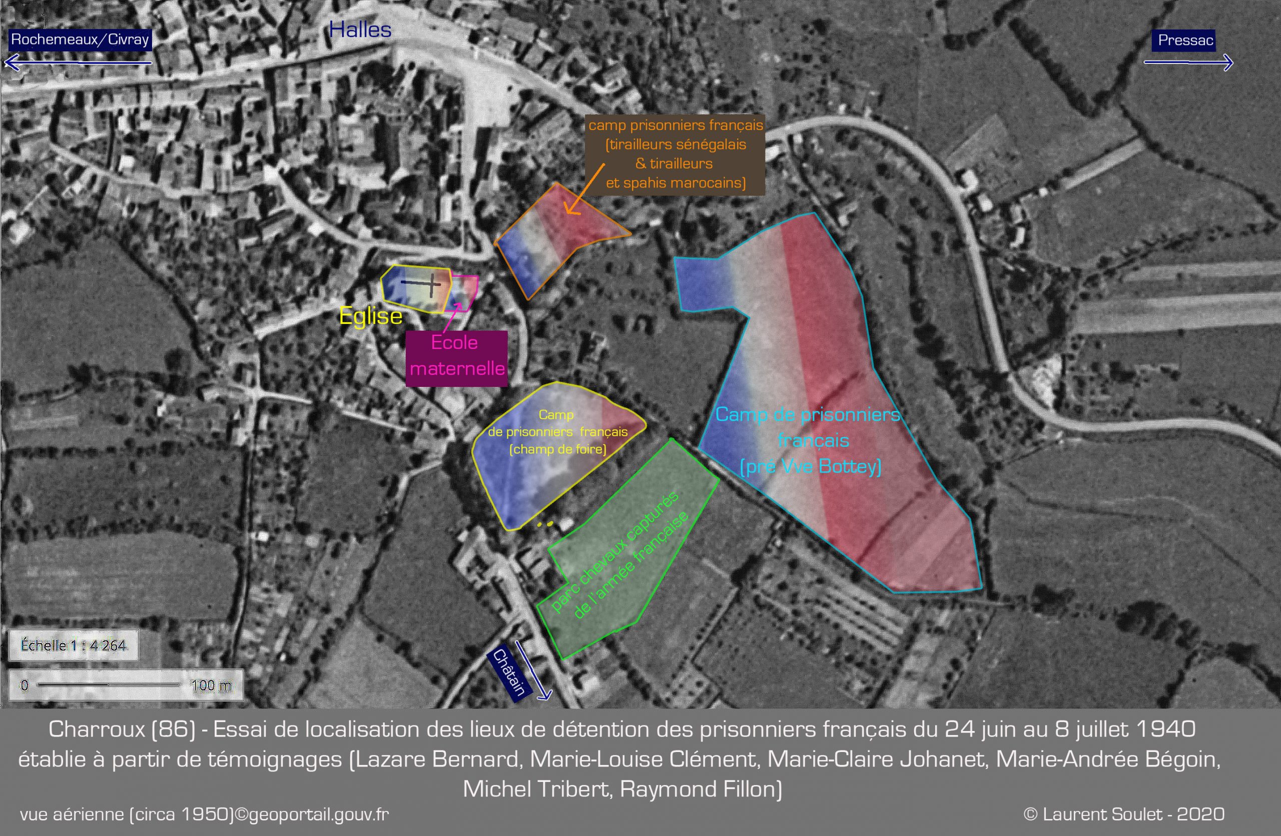 CHARROUX (86) - LOCALISATION CAMPS PRISONNIERS FRANCAIS JUIN 1940