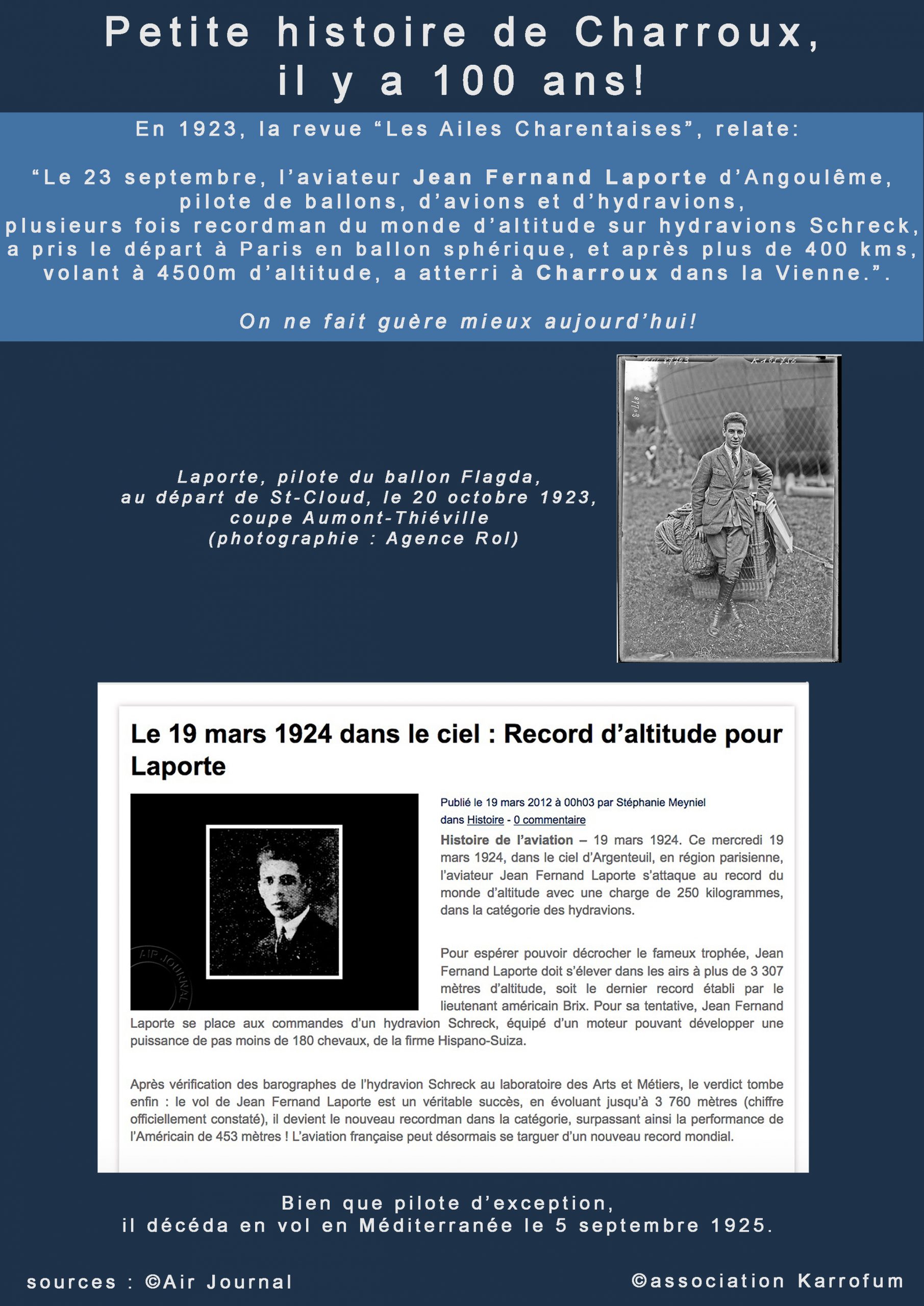 Exploit Laporte Charroux il y a 100 ans